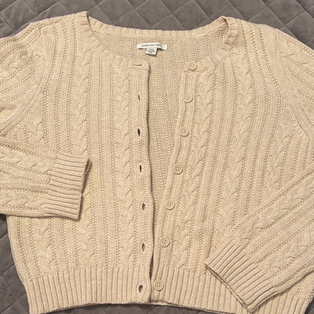 American Eagle Outfitters Women's Beige Cable Knit Cardigan. Medium
